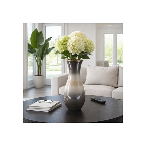 Glass Vase with Metal Rim for Living Room Decor - Modern Home Accents with Gradient Finish for Office Display - Decorative Flower Vase for Room, Bedroom, House, and Table Styling - 18", Brown & Ivory