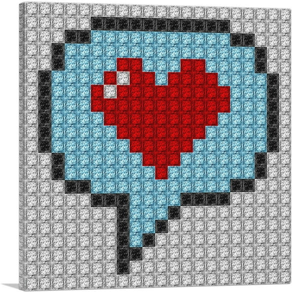 ARTCANVAS Heart Word Bubble Emoticon Jewel Pixel Canvas Art Print - Size: 12" x 12" (0.75" Deep)