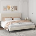 thumbnail image 2 of Yoneston King Size Bed Frame with Bandaged Upholstered Headboard for Adults Bedroom No Box Spring Required Easy to Assembly, Beige, 2 of 6