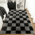thumbnail image 2 of ZRSDIXK 5'x8' Rugs for Living Room, Fluffy Soft Rugs Carpets for Living Room Bedroom High-Plie Checkered Washable Rugs, Black & Gray, 2 of 12