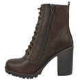 thumbnail image 3 of Malia Dark Brown Soda Riding Booties Women Chunky High Heel Combat Ankle Boots Army Military, 3 of 3