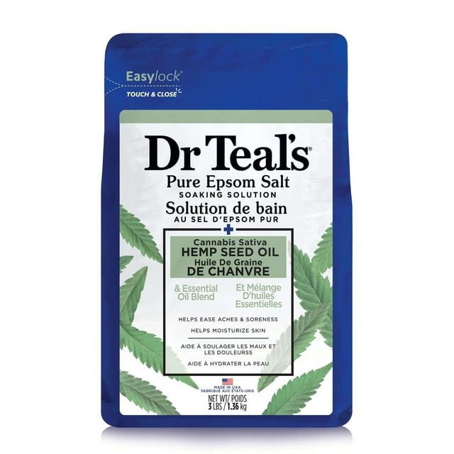 Dr Teal’s Salt Soak with Pure Epsom Salt, Cannabis Sativa Hemp Seed Oil, 1.36 kg