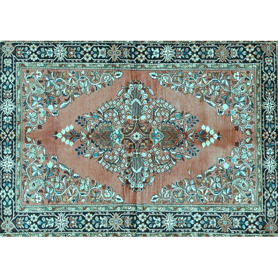 Ahgly Company Indoor Rectangle Medallion Light Blue Traditional Area Rugs, 2' x 4'