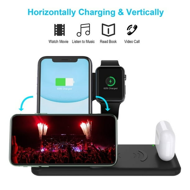 HOTBEST 15W Qi Wireless Charger Pad Phone Charger 4 In 1 USB Fast Charging Dock Station for Airpods Apple Watch Iphone X XS XR 8plus 8 Samsung S10 S9 S8 S7 Note 9 8 5