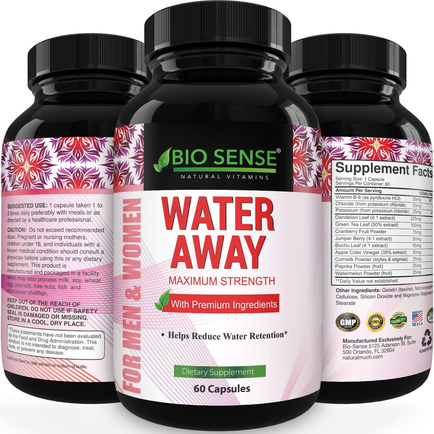 Bio Sense Water Away Supplement Natural Diuretic Pills for Bloating