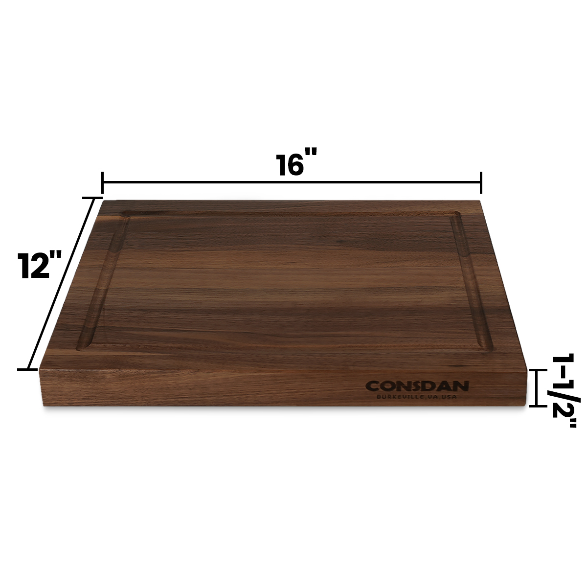 CONSDAN Black Walnut Butcher Block Cutting Board with Invisible Inner  Handles, USA Grown Hardwood, 1-1/2 Thick, 16 L x 12 W