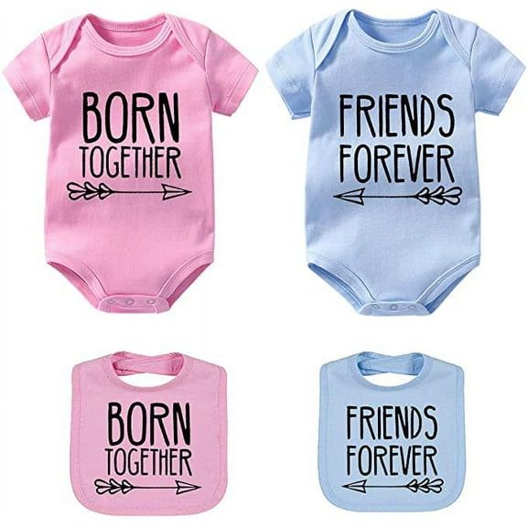YSCULBUTOL Baby Twins Bodysuit Best Friends Unisex Romper With Bibs