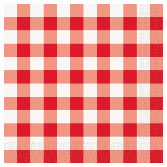 Gingham Dinner Napkins, 8 in, Red & White, 16ct