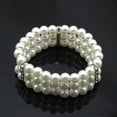 thumbnail image 2 of JANGSLNG Fashion 3 Rows Faux Pearl Rhinestone Decor Elastic Stretchy Bangle Bracelet, 2 of 5