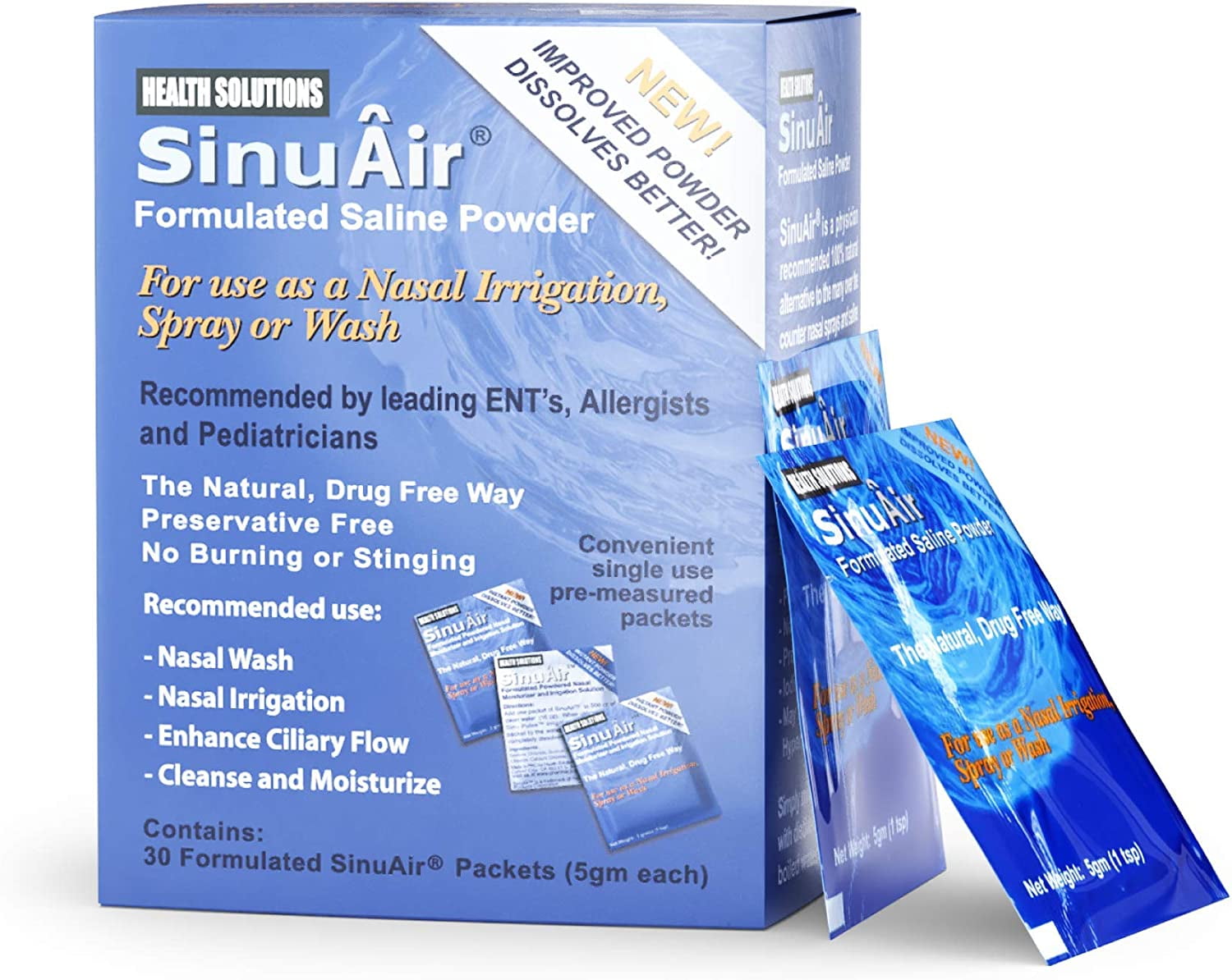 SinuAir Sinus Rinse Salt Solution Saline Powder for SinuPulse System Neti Pot Flush Nasal Wash