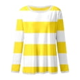 thumbnail image 5 of Women's Striped Long Sleeve Crew Neck T Shirts Fashion Color Block Tee Tops Yellow XL, 5 of 5