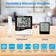 thumbnail image 2 of Termómetro Higrómetro Digital - Termohigrómetro de Interior Medidor de Temperatura y Humedad con Función Reloj y Alarma, 2 of 5