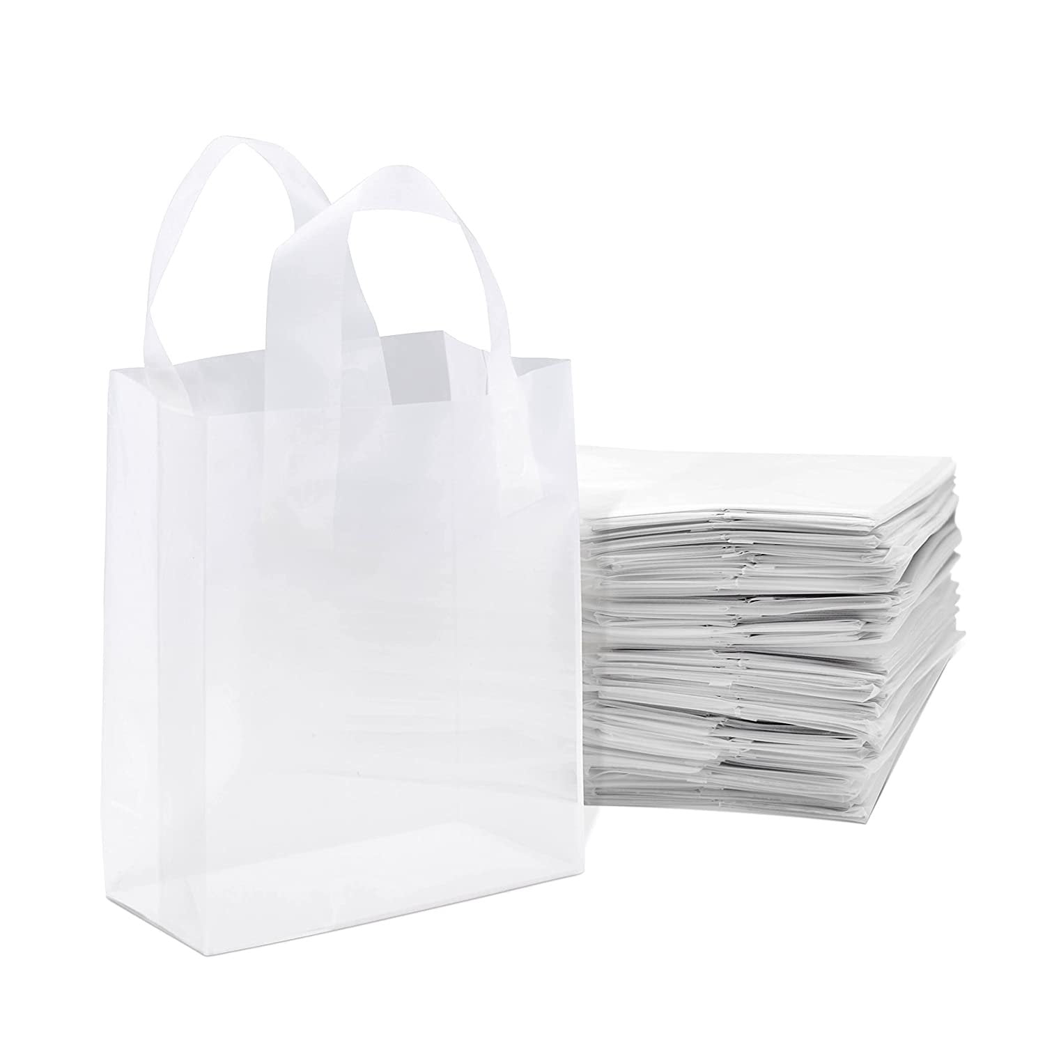 100 WHITE PLASTIC CARRIER BAGS 10"x12"+4" GIFT SHOP BOUTIQUE PATCH HANDLE 