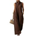 thumbnail image 2 of Womens Sleeveless Linen Jumpsuit Casual Loose Fit Wide Leg One Piece Outfit with Pockets, L, 2 of 4