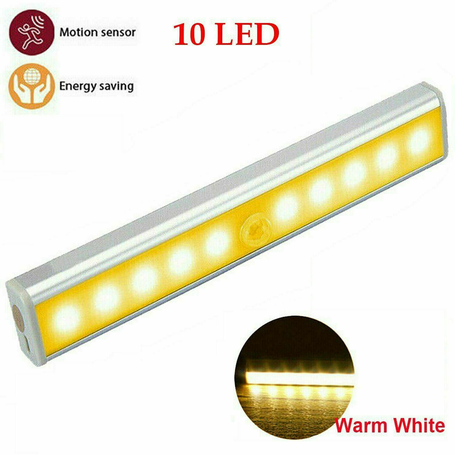EROCK Home Wireless 10 LED PIR Motion Sensor Night Light Cabinet Lamp Battery Operated Indoor