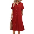 thumbnail image 1 of Vestido HOTOUCH de lino de manga corta casual de verano con bolsillos, 1 of 6