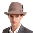 thumbnail image 3 of BadPiggies Elegant Fedora Hats for Men Women Short Brim Roll Up Cowboy Felt Hat with Feathers (Khaki), 3 of 8