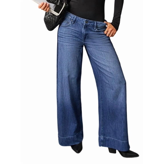 Wide Leg Jeans for Women High Waisted Denim Pants Boyfriend Jeans Trendy Casual Summer Bottom Blue M