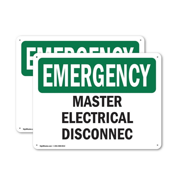(2 Pack) Master Electrical Disconnect OSHA Emergency Sign 18 Inch X 12 Inch Plastic Sign, Weather Resistant, UV Protected for Workplace, Business, and Construction Site, Made in the USA