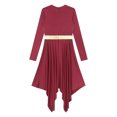 thumbnail image 5 of iiniim Women's Metallic Color Block Long Sleeve Irregular Hem Dress Dancewear Burgundy L, 5 of 7