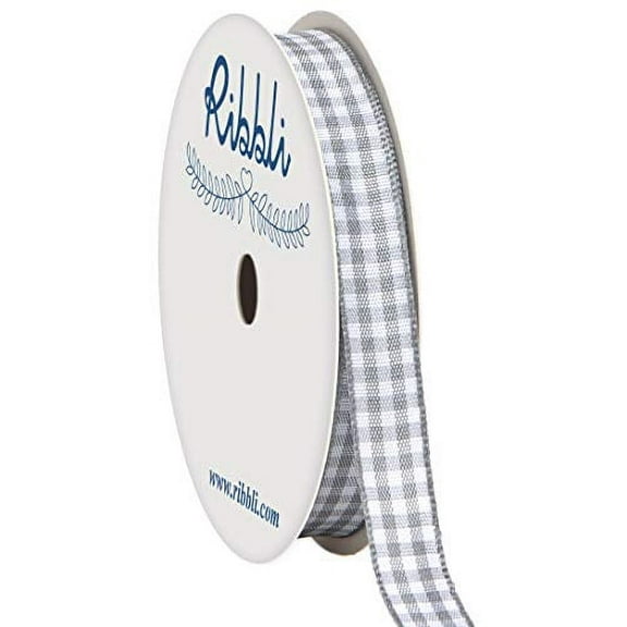 Ribbli Gray and White Gingham Ribbon,100% Polyester Woven Edge,3/8 Inch x 10 Yard ,Plaid Ribbon Use for Gift Wrapping,Party Decoration