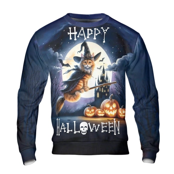 Happy Halloween Maine Coon Witch Pumpkins Bats All Over Print 3D Sweatshirt Unisex Merch Cat Lover Kitten Owner Gifts - 13012