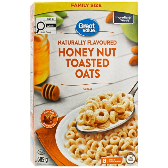 Great Value Naturally Flavoured Honey Nut Toasted Oats Cereal, 685 g