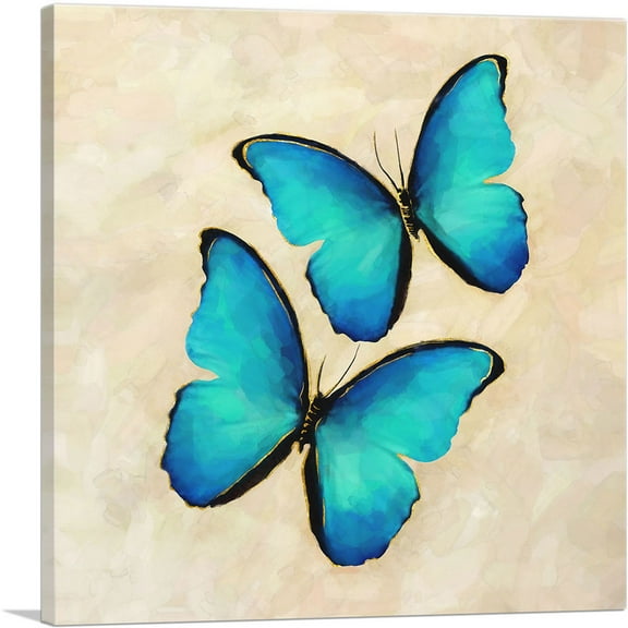 ARTCANVAS Two Blue Butterfly Wings Insect Tan Canvas Art Print - Size: 18" x 18" (0.75" Deep)