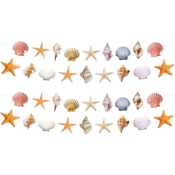 Ocean Theme Shell Starfish Banner Set - Natural Coastal Decor for Beach Parties, Summer Gatherings & Home Decoration