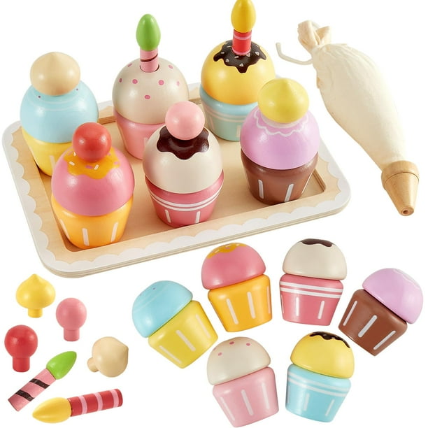 Set para hornear comida Pretend Play HERSITY para magdalenas de madera para niños