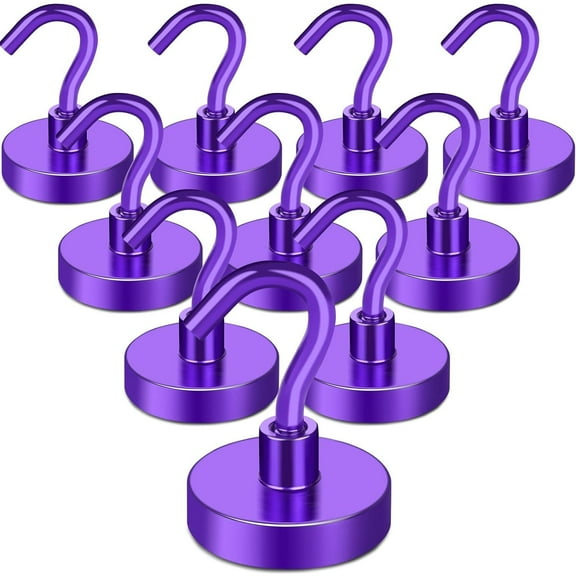 DIYMAG Magnetic Hooks Heavy Duty, 80Lbs Strong Magnets with Hooks for Cruise, Super Neodymium Earth Magnets Hooks for Refrigerator Hanging, Magnetic Hanger for Cabins, Grill (Purple, 10 Pack)