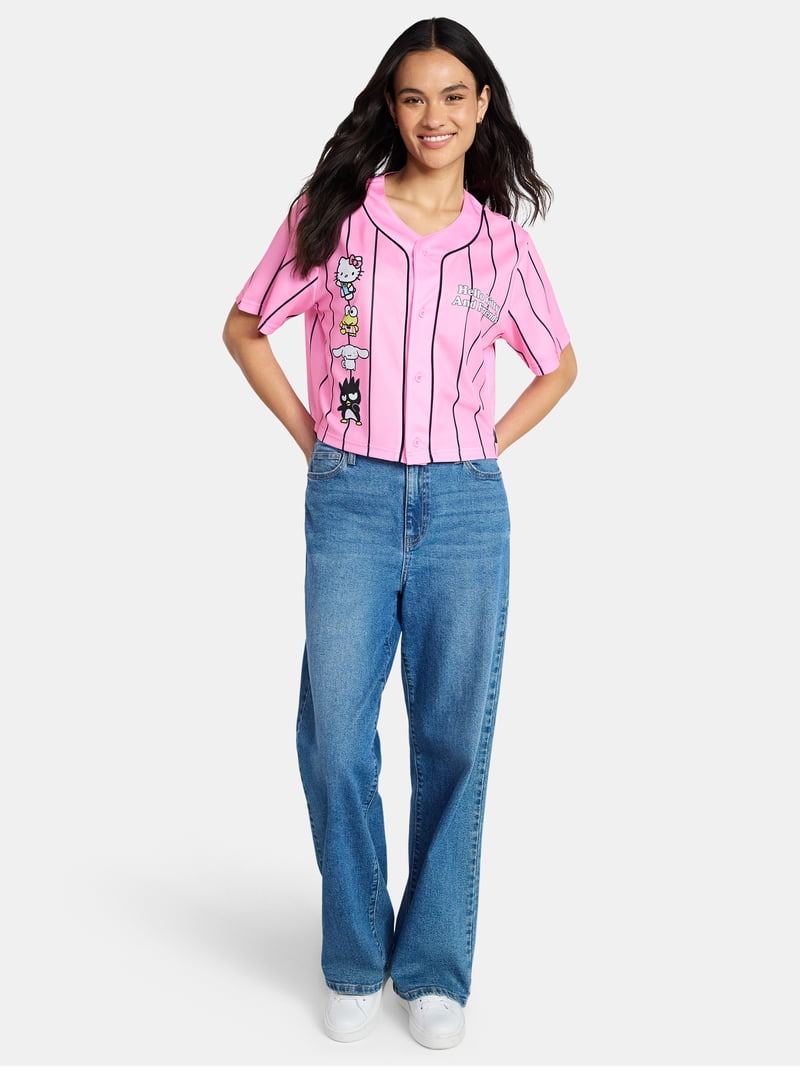 Hello Kitty Graphic Cropped Baseball Jersey, Women's - Walmart.com
