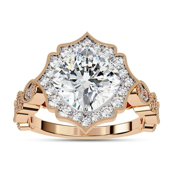 AFFY Floral Halo Engagement Ring for Women Center 7.5MM Cushion and Round Cut Lab Created Moissanite Rings Jewelry Gift for Her In 10K Solid Rose Gold Size 10