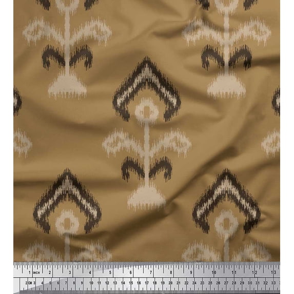 Soimoi Brown Poly Georgette Fabric Ethnic Ikat Print Fabric by the Yard 42 Inch Wide