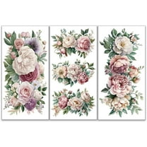 3pcs/Set Blooming Flower Rub on Transfers for Furniture and Crafts 6x12 inch Rose Peonies Furniture Decals Floral Transfer Stickers Rub on Decals for Wood Furniture Home Decor DIY