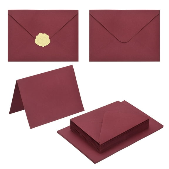 Uxcell 20 Pack Wine Red 4x6 Envelopes with Cards, V Flap A6 Envelopes with Gold Stickers for Greeting Cards and Invitations