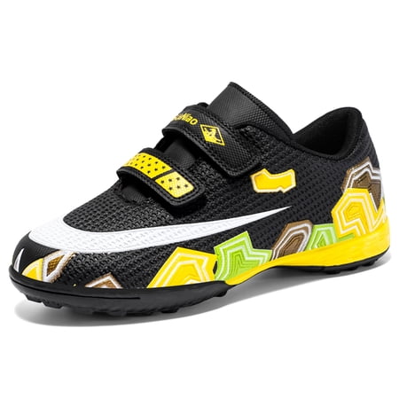 CERYTHRINA Kids Soccer Cleats Boys Girls Football Shoes Athletic Turf Comfortable Sneaker Black 31