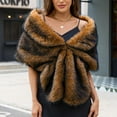 thumbnail image 2 of QSAWXQZ Faux Fur Shrug for Women Soft Fluffy Open Front Shawl Wrap for Evening Dresses and Weddings Brown Free Size, 2 of 7