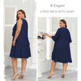 thumbnail image 2 of Vestido para mujer, talla grande, 2 piezas, para madre de la novia, vestido fluido de gasa con volantes, boda e invitada con chaquetas, azul marino, 16 W, 2 of 7