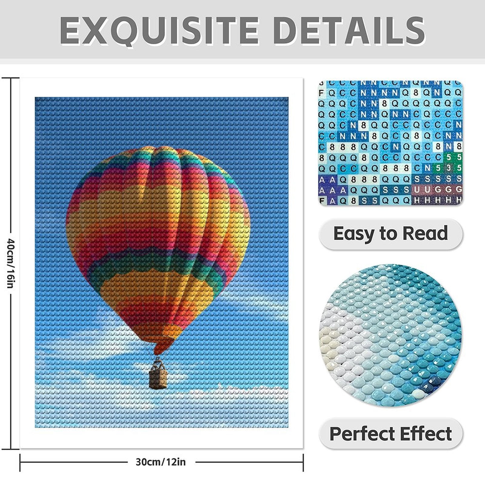 Diamond Art Kit for Adults, Bright Colorful Hot Air Balloon Sky Diamond Painting for Adults Beginners, 5D DIY Diamond Art Painting Kits, Colorful Diamond Painting Craft for Home Decor 12x16