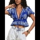 thumbnail image 3 of Blusas de Moda 2025 para y Verano, para Vacaciones, de Corta, para Mujer, Nuevas, de Corte Bajo y Cuello en V. Azul Real L, 3 of 9