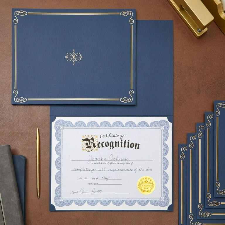 96 Sheets Certificate Paper for Printing with Navy Blue Floral Border for  Graduation Diploma, Achievement Awards (8.5 x 11 In) 