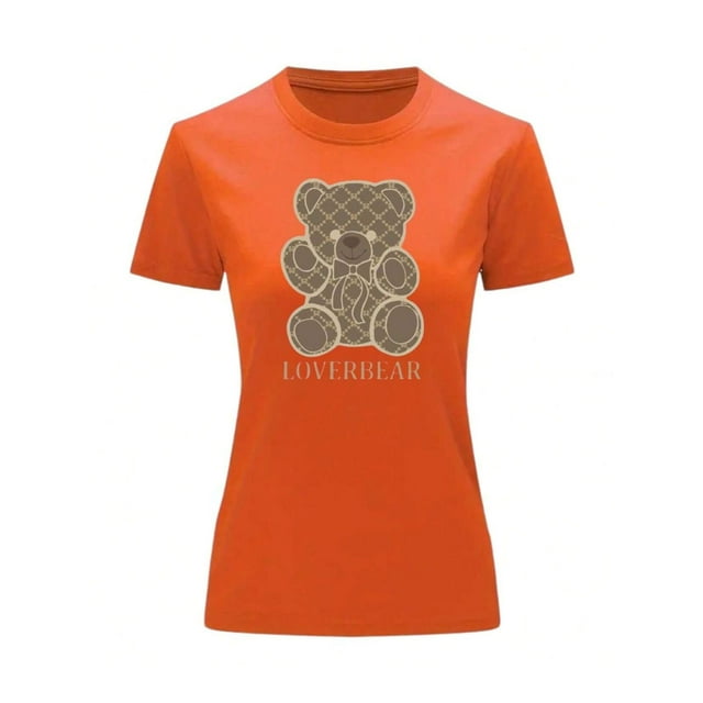 Playera Blusa Con Impresion De Oso LoverBear Con Fondo De Dinero Ropa De Mujer Juvenil Color Anaranjado Talla Grande Marca Emil SaEs