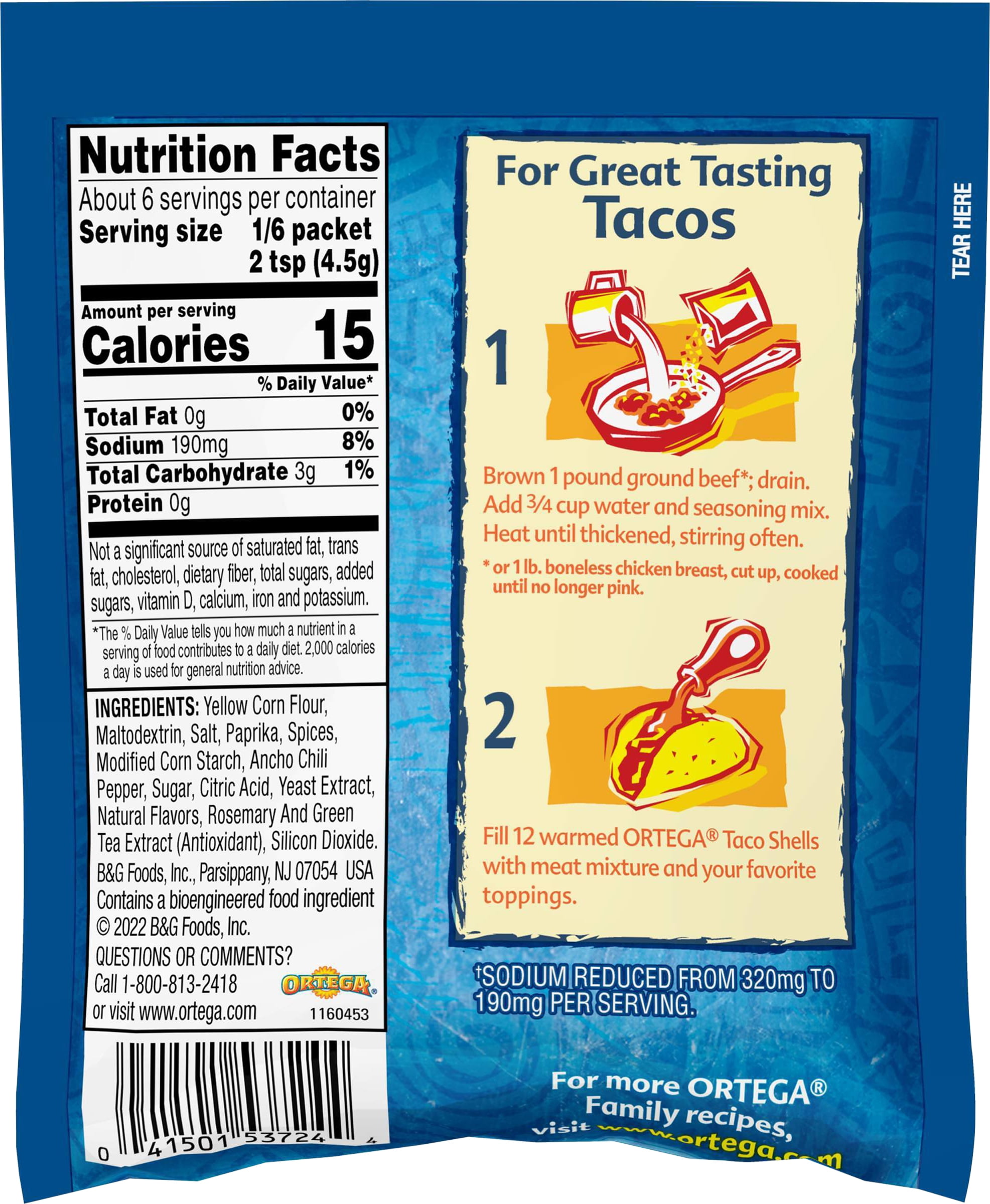 (12 pack) Ortega Taco Seasoning Reduced Sodium 1 Ounce Packet