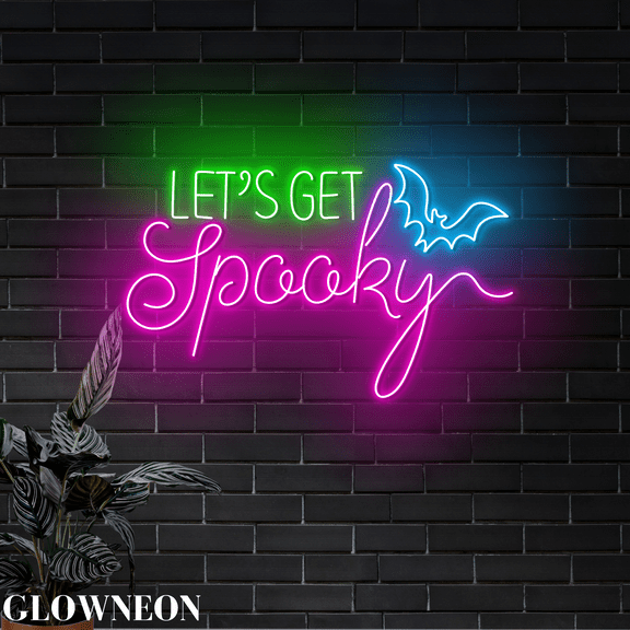 Glowneon Let's Get Spooky Led Sign, Halloween Night Decor, Scary Sign