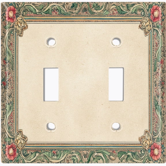 Metal Light Switch Wall Plate Outlet Cover (Printed Image of Vintage Floral Frame - Double Toggle)