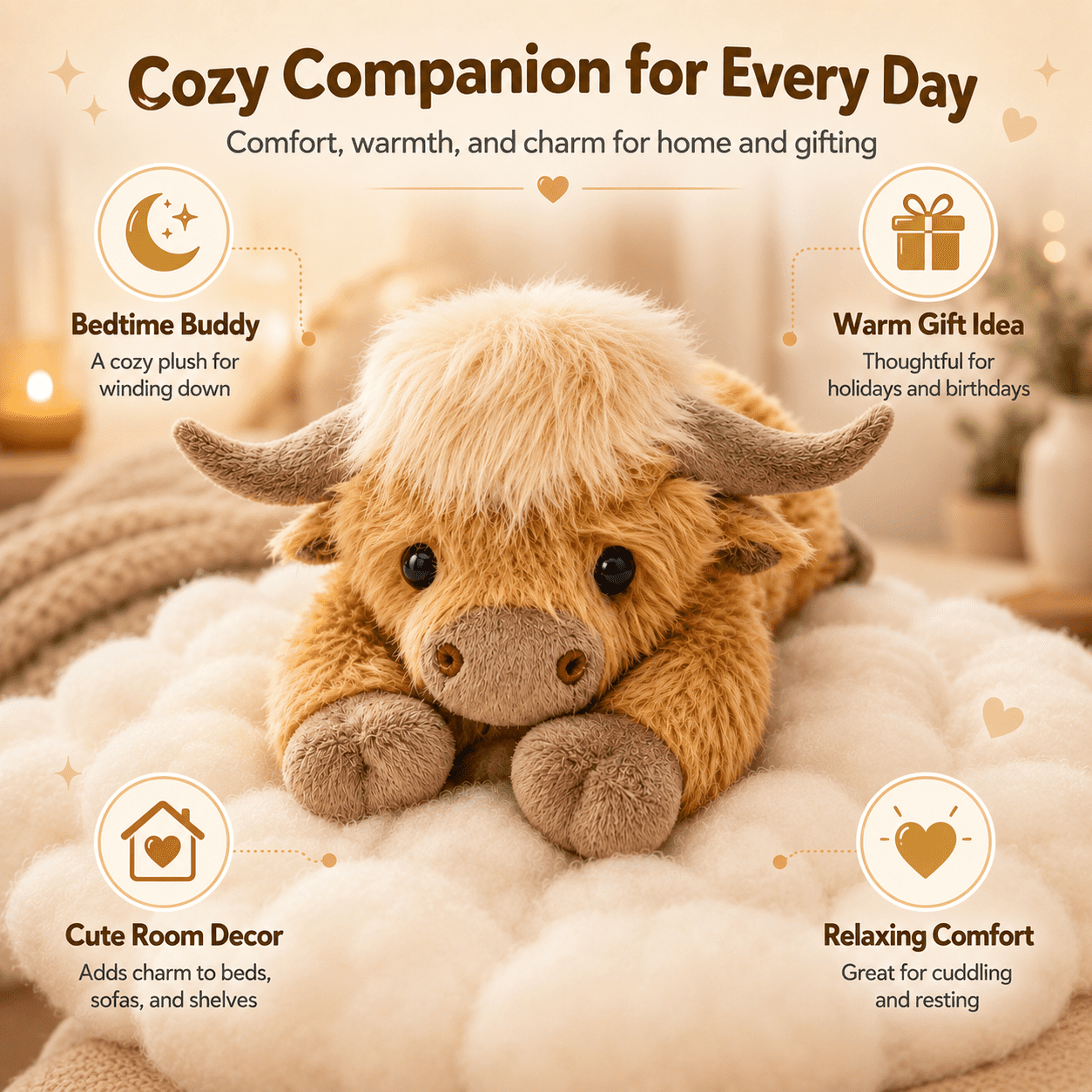 Highland Cow Weighted Stuffed Animal with Microwavable Heating Pad, Soft Fluffy Highland Cow Plush Toy, Heatable and Coolable Weighted Plush Warm Gift for Kids and Adults