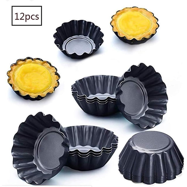 12-pack Äggtarteform 7,5 cm Mini Kakform Kolstål Pannkakspanna (Svart)