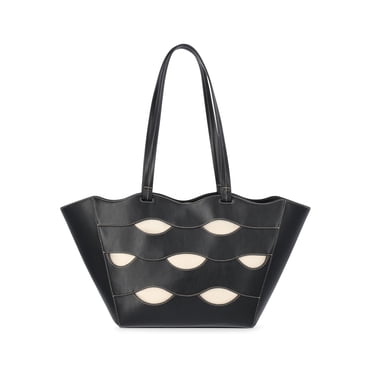 Free Assembly Women's Allegra Faux Leather Cut Out Tote Handbag, Black/Cream
