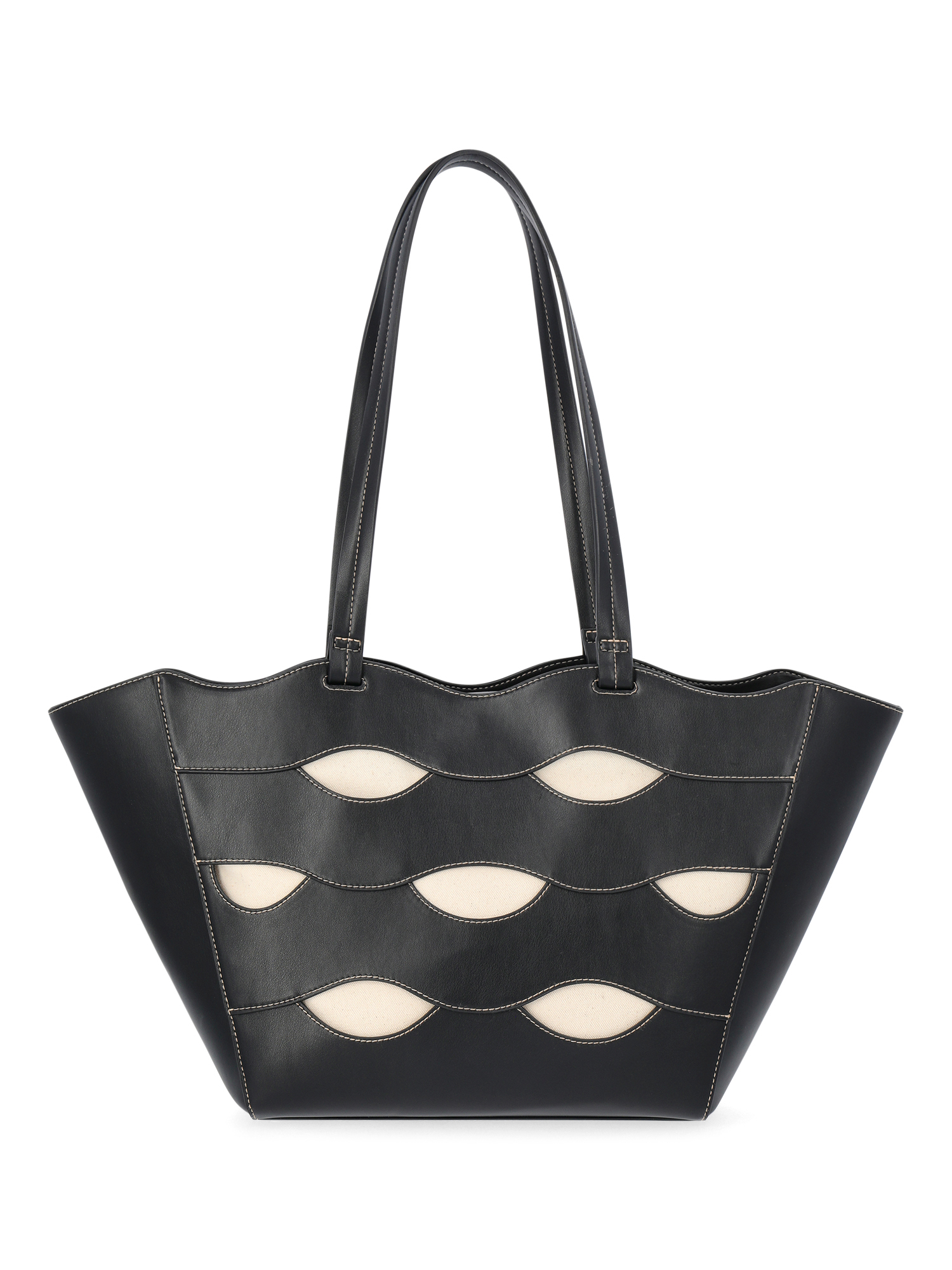 Free Assembly Women's Allegra Faux Leather Cut Out Tote Handbag, Black/Cream
